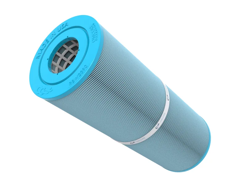 Pleated filter cartridge 3D rendering, Assembled cartridge, three-quarter view