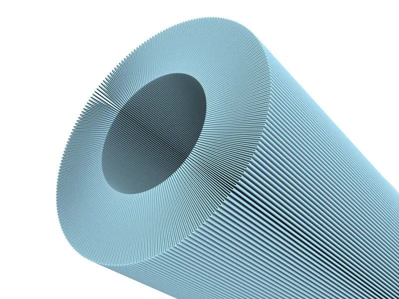 Pleated filter cartridge 3D rendering, Macro of the pleated media