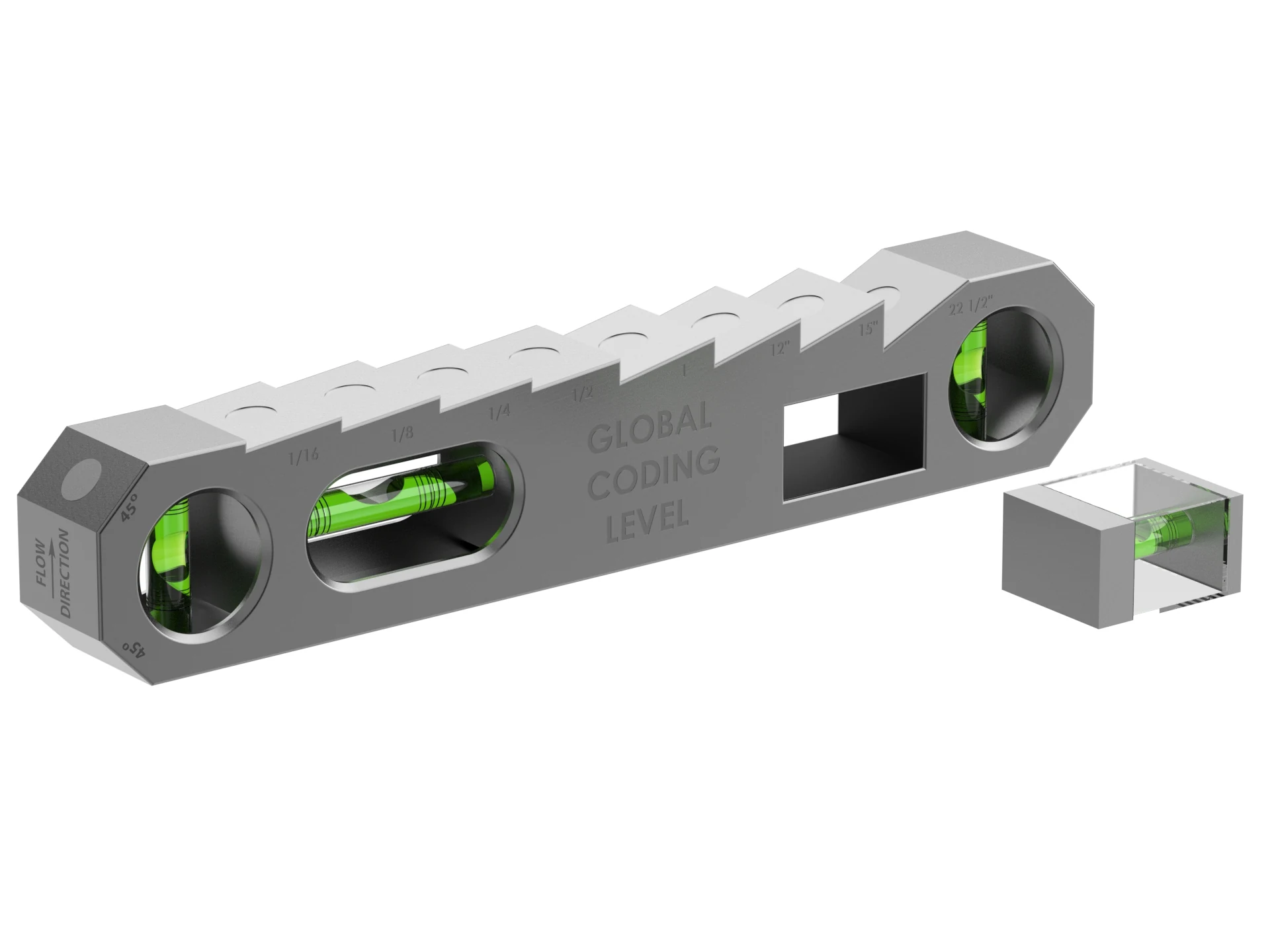 Spirit level 3D rendering, Vial insert removed from the body