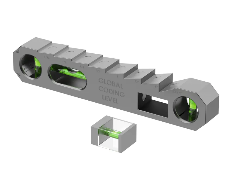 Spirit level 3D rendering, Insert and vial detail from below